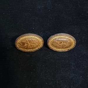 Vintage Buxton Oval Gold Tone Brown Faux Leather Cufflinks (2852)